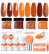 Modelones Dip Powder Nail Kit, 4 Colors Fall Orange Glitter Dipping Starter Set with Liquid and C...