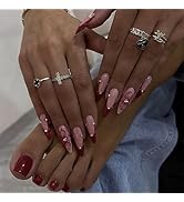 48Pcs Long Stiletto Press on Nails Short Square Press on Toenails Wine Red French Tip Fake Nails ...