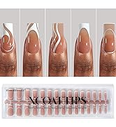 BTArtbox XCOATTIPS Gel Nails - 5 Styles Pre-Designed Swirl Soft Nail Tips Square, Ultra Fit Frenc...