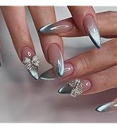 Cat Eyes Press on Nails Medium Almond Fake Nails Blue Nails Press ons Gradient Acrylic Nails with...