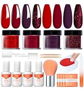 Modelones Dip Powder Nail Kit, 4 Colors Valentine's Day Red Purple Glitter Dipping Starter Set wi...