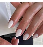 White Press on Nails Short Oval Round Nails Glue on, SXVME Milky White Short Fake Nails Press ons...