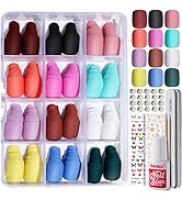 Teenitor Short Square Press On Nails Set, 12 Colors Short Fake Nails With Nail Glue, Short Glue O...