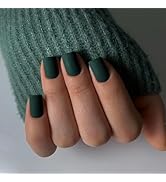 Matte Emerald Green Press on Nails Short Square, Short Fake Nails Glue on Short Square Nails Pres...