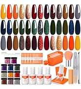 Modelones Dip Powder Nail Kit Starter, 20 Fall Orange Red Green Colors Dipping Powder Liquid Set ...