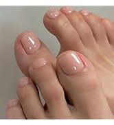 24 Pcs Nude Pink Square Press on Toenails Short Fake Toenails Reusable False Toenails Kit Acrylic...