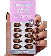 BTArtbox Press On Nails Short - Mocha Hypnotic, Almond Brown Spakly Cat Eye Press On Nails with G...