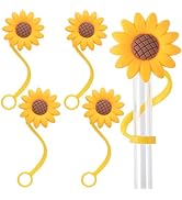 CustomyLife 5 Pcs 0.3inch Sunflower Straw Toppers Reusable Silicone Drinking Straw Covers Yellow ...