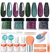 Modelones Dip Powder Nail Kit, 4 Colors Black Green Blue Purple Glitter Dipping Starter Set with ...