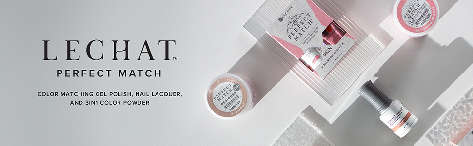 LECHAT Perfect Match gel polish, nail lacquer, 3in1 powder flatlay