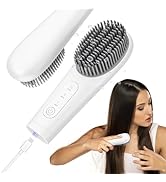 Cordless Hair Straightener Brush: Portable Straightening Brush for Travel - 7000mAh USB-C Recharg...