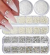 4 Boxes Flatback Rhinestones and Pearls Nail Charms for Acrylics - Crystals, Half Rounds, and Acc...