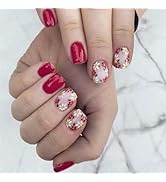 24pcs Colorful Flower Daisy Press on Nails Short Square Fake Nails Wine Red Reusable False Nails ...
