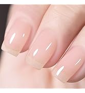Press On Nails Short, SHOWMORE Nude Sheer Gel Jelly Acrylic Fake Nails Medium Square Natural Neut...