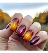 24Pcs Maple Leaf Press on Nails Thanksgiving Stick on Nail Fall Leaves Press ons Fingernails Glos...