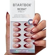 BTArtbox Press On Nails Short - Rococo Bloom, 3D Flower Pearl Almond Red French Tip Press On Nail...
