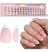 MelodySusie Short Almond French Nails Tips - 160Pcs 16 Sizes Soft Gel False Nails, No File Needed...