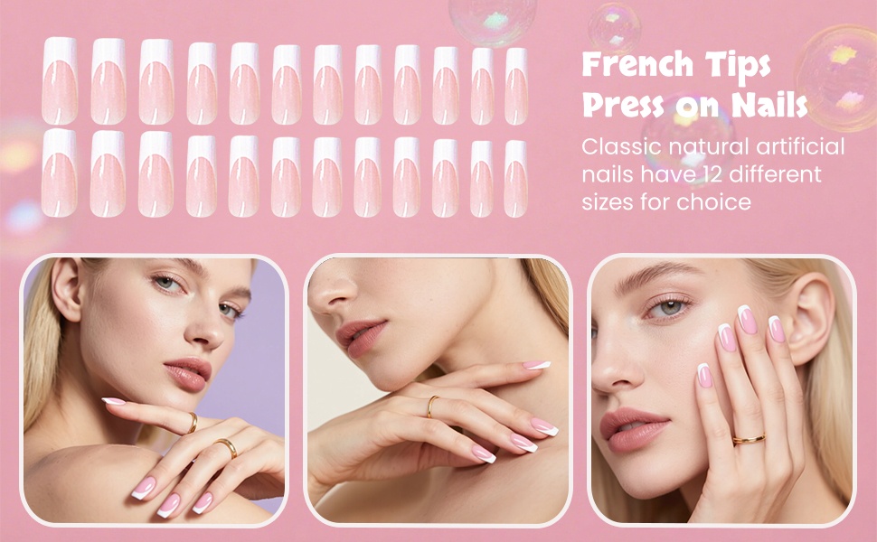White French Tip Nails Long Coffin