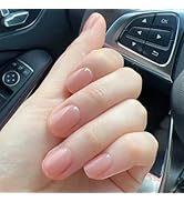 Nude Press on Nails Short Square Fake Nails with Solid Color Ice-Permeable Powder Designs Spring ...