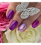 Purple Gradient Butterfly Press on Nails Medium Coffin Purple Design False Nails Reusable Fake Na...