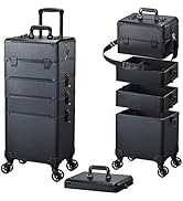 FRENESSA Rolling Makeup Train Case Cosmetology Case on Wheels 5 in 1 Makeup Case with Lid Rolling...