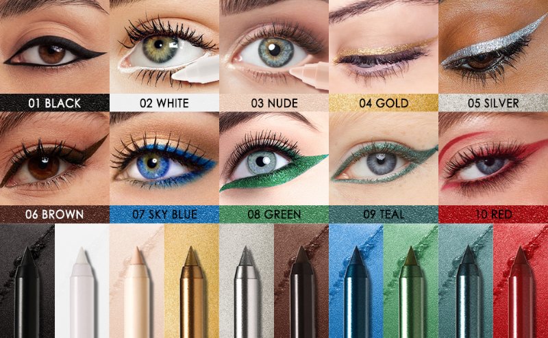 nude white waterline eyeliner black brown gel cream eye liner pencil waterproof long lasting gold