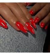 Orange Red Press on Nails Almond Shaped Medium Almond Nails Press on Neutral Acrylic Nails Reusab...