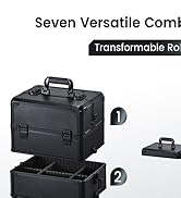 FRENESSA Rolling Makeup Train Case Cosmetology Case on Wheels 5 in 1 Makeup Case with Lid Rolling...
