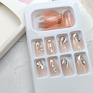 Long French Crystal Silver Diamond Glitter Press on Nail Set 