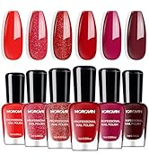 Morovan Red Nail Polish Set: Glitter Bright Burgundy Cherry Christmas Red Fingernail Polish Kit S...