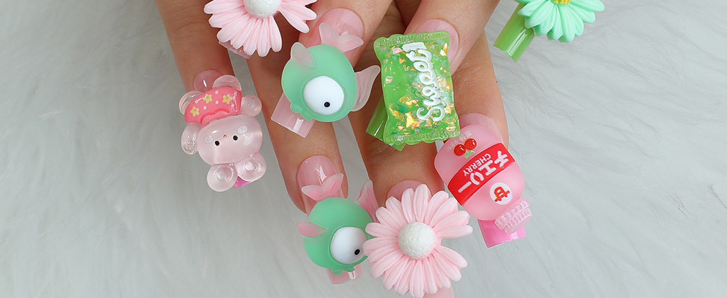 cute press on nails long coffin fake nails false nails acrylic nails candy full cover nail press ons
