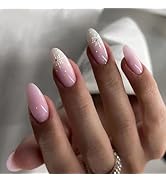 Pink Ombre Press on Nails Medium Length Acrylic Fake Nails Press ons Artificial Full Cover False ...