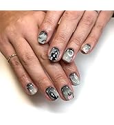 24Pcs Ombre Halloween Press on Nails Short Square Fake Nails Halloween False Nails with Ghost Bat...