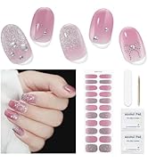 DUKASOU Valentines Heart Bow Gel Nail Stickers, Gel Nail Strips No UV Light Needed, 22Pcs Gel Nai...