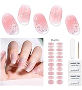 DUKASOU Gel Nail Strips for Women(No UV Light Needed), 22Pcs Pink Sakura Gel Nail Stickers Kit, G...