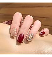 Apictseoo 24 Pcs Press on Nails Short, Brown glitter rhinestones French Tips Fake Nails,12 Sizes,...