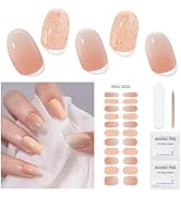 DUKASOU Gel Nail Strips for Women(No UV Light Needed), 22Pcs Nude Gel Nail Stickers Kit, Gel Nail...