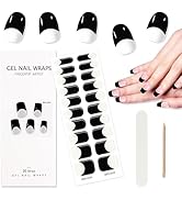 TOROKOM Cured Gel Nail Strips, 20PCS Self-Adhesive Nail Strips Full Nail Wraps Strips, French Bla...
