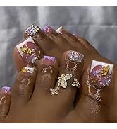 24 Pcs Pink Press on Toenails Short - SHANRUN Square Fake Toe Nails Press ons Nail Art Tip Glue o...
