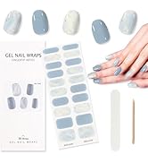 TOROKOM Cured Gel Nail Strips, 20PCS Summer Blue Ombre Gel Nail Wraps Strips, UV Light Required G...