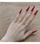 24Pcs Almond Press on Nails, Long Stiletto Fake Nails Solid Color Full Cover False Nails Red Acry...