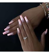 Pink Chrome Ombre Press on Nails, Acrylic Medium Length Fake Nails Press ons Artificial Full Cove...
