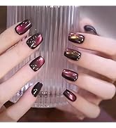 Extra Short Press on Nails Coffin Fake Nails Cat Eye Acrylic Nails Glossy Glitter Artificial Nail...