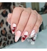 24Pcs Christmas Press on Nails Short Almond Fake Nails Pink White False Nails Xmas Snowflake Glov...