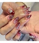 24 Pcs Ombre Red Press on Nails Short Almond - SHANRUN Halloween Fake Nails Press ons Nail Art Ti...