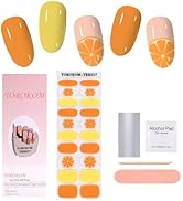 TOROKOM Cured Gel Nail Strips, Summer Orange Yellow Gel Nail Strips Long Lasting Real Nail Polish...