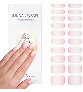 SPLOCUDU 20pcs Pink White Semi Cured Gel Nail Strips,French tip Gel Nail Stickers for UV Nail Lam...
