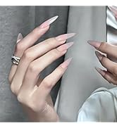 24pcs Stiletto Press-on Nails - Long, Glossy Light Pink, Solid Color Design, Stick-on Fake Nails ...