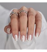 Press On Nails Short - BTArtbox Square Press On Nails, White Chrome Nail Tips Glue On Nails with ...