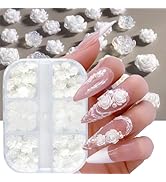Tyuimhx Flowers Nail Charms 3D Resin White & Aurora Clear Rose Designs Nail Art Charms for Acryli...